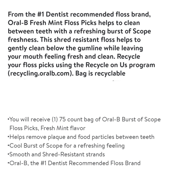 ⭐4/$15 Oral-B Burst of Scope Dental Floss Picks Fresh Mint 75CT - Picture 5 of 6